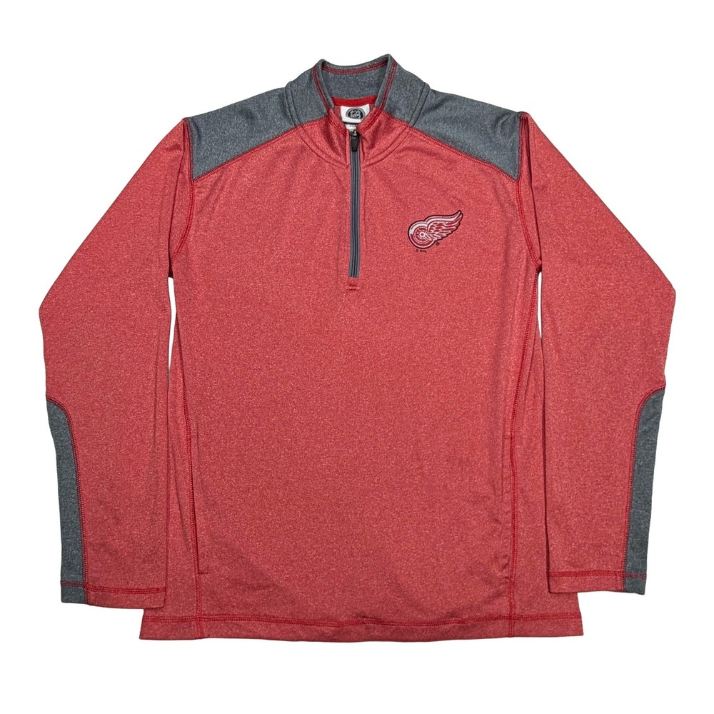 Detroit Red Wings Men's Medium Quarter Zip Pull Over Red Gray Hockey NHL